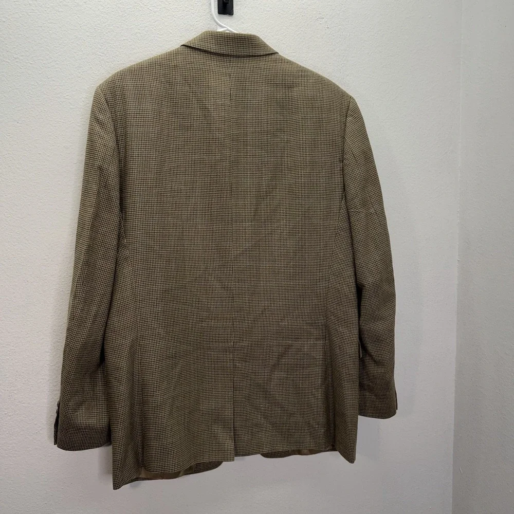 Lauren Ralph Lauren Blazer Sport Coat Mens 40R Beige Blue Houndstooth Silk Wool